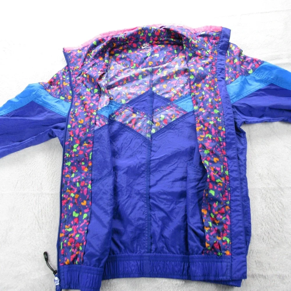 Nike Sportswear Jacket Girls Small 4-6 Purple Colorblock Full Zip Rain Retro